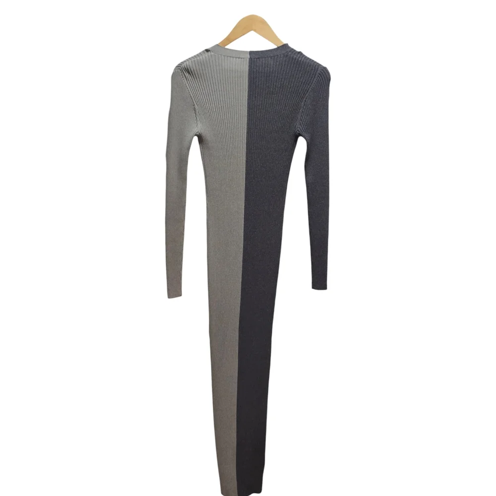 STAUD Two-Tone Long Sleeve Dress in Gray and Black Size S - Picture 4 of 4